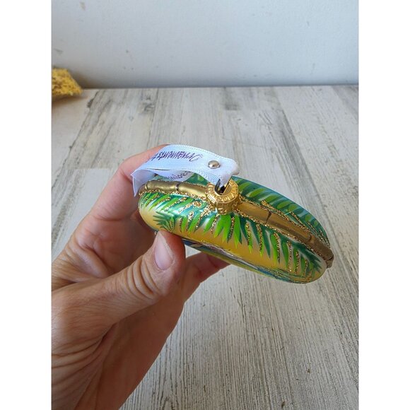 Hawaiian bird of paradise guitar coin glass ornament remember gold glitter Xmas - Picture 4 of 6